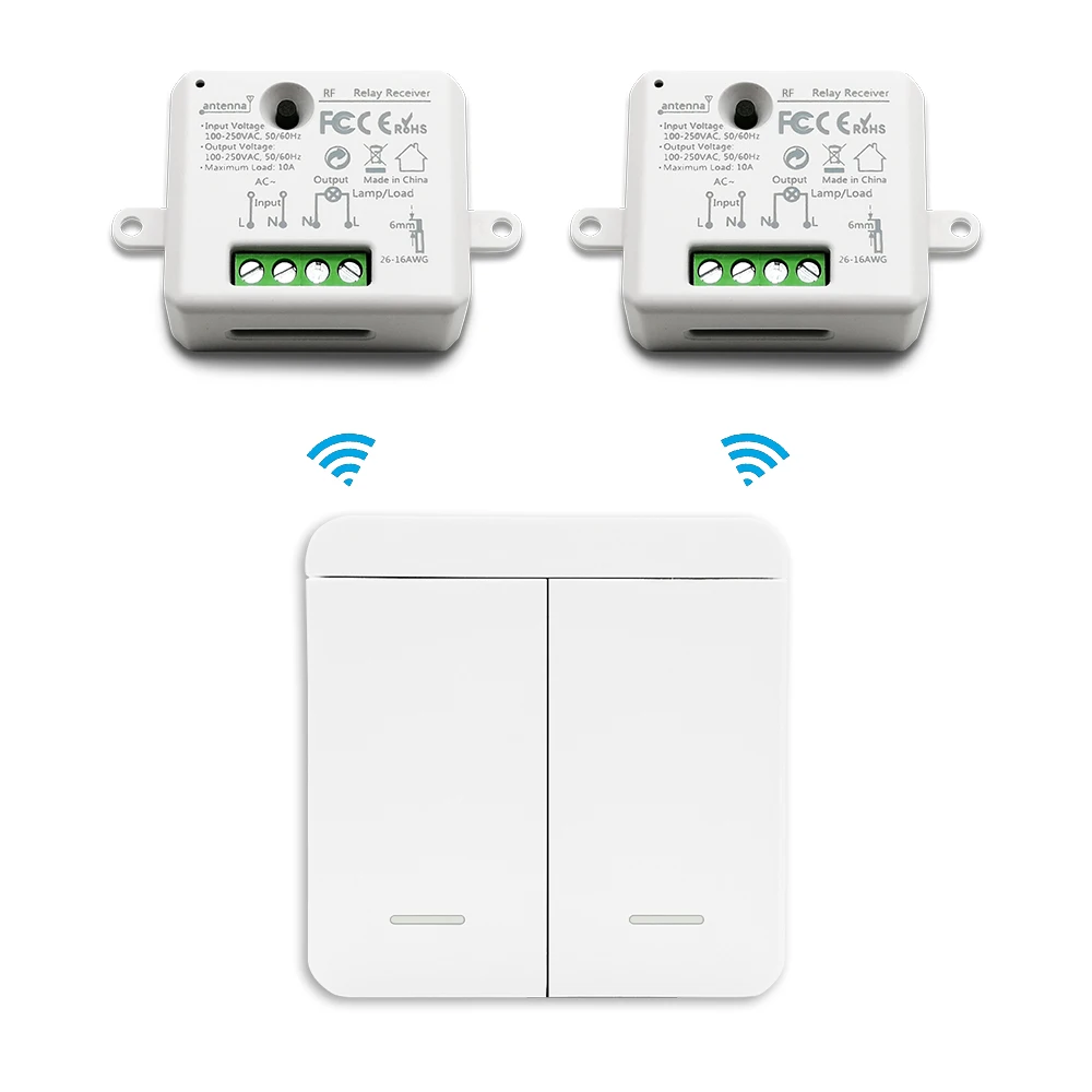 Wireless Wall Switch Lighting RF Remote Control up to 30m 10A Tiny Relay Receiver 10A 2500W Easy to 