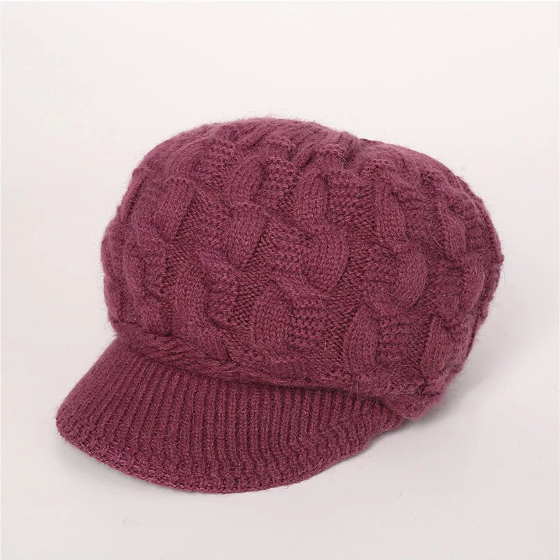 rose red Модная хлопковая вязаная зимняя шапка с кроликом, 8 форм, шапка с козырьком, женские шапки для взрослых, рукоделие, женские береты, зимняя шапка с козырьком - Цвет: rose red