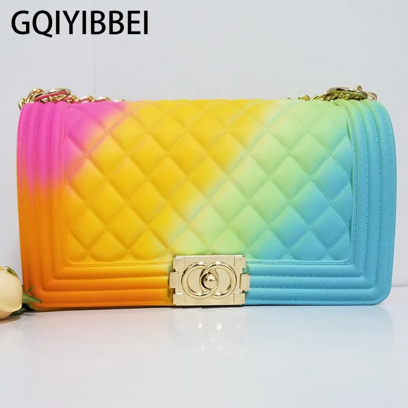 

Hot Fashion Handbag Ladies Rainbow Red Chain Bag Messenger Bag Shoulder Bag Bags For Women 2019 Jelly Package Direct Sales