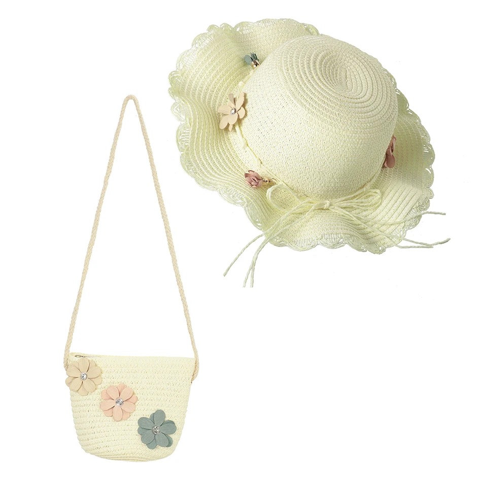 Панама соломенная однотонная для детей детская пляжная шапка от солнца и сумочка