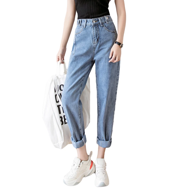 JUAYKALA, темпераментные женские джинсы с высокой талией, женские осенние и зимние, зимние новые штаны-шаровары, свободные прямые девять штанов