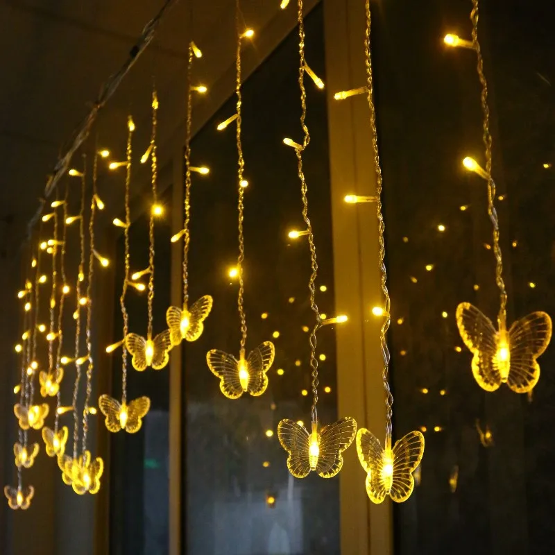 5M 96LED RGB Christmas Led Light Decoration Butterfly Fairy String Light Icicle Light String Wedding Decor Home Garden Party