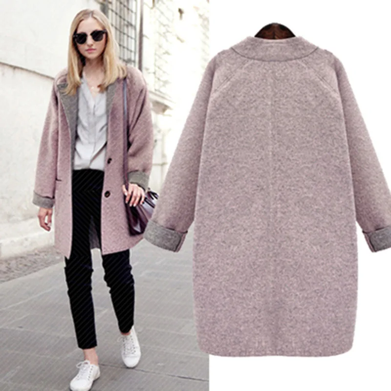 Women Winter Woolen Coats New Autumn Winter Solid Color Fashion Large Size Woolen Coat Female Loose Long Outerwear 4XL T94