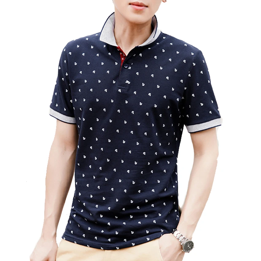 Men's Tops Summer Cotton Printed Shirts Brands Short Sleeve Camisas Stand Collar Male Shirt