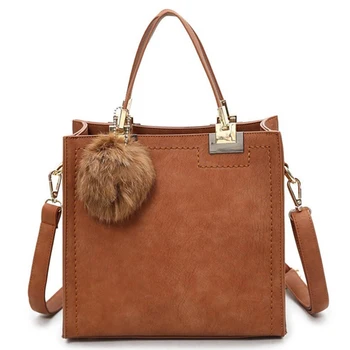 

Fashion frosted handbag retro Hair ball small square bag Female crossbody bags designer shoulder bag simple small bag women bags