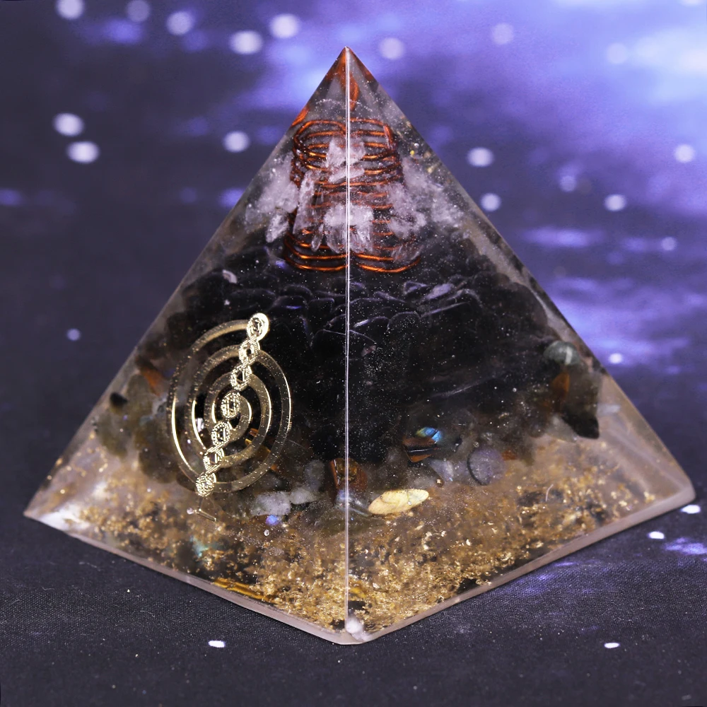 Органитовая Пирамида муладхара чакра обсидиан натуральный кристалл лабрадорит отталкивает нечисть Пирамида процесс украшения Смола подарок