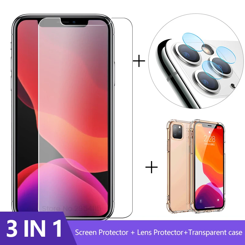 

3-in-1 case + camera lens glass for aiphone iphone 11 pro max screen protector on aifon aphone 11pro 11promax protective glasses