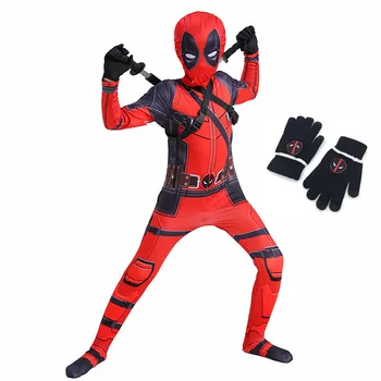 

4-12Y Boy Deadpool Costume Kids Cosplay Superhero Costumes Mask Suit Jumpsuit Gloves Halloween Party Costume Carnival Show