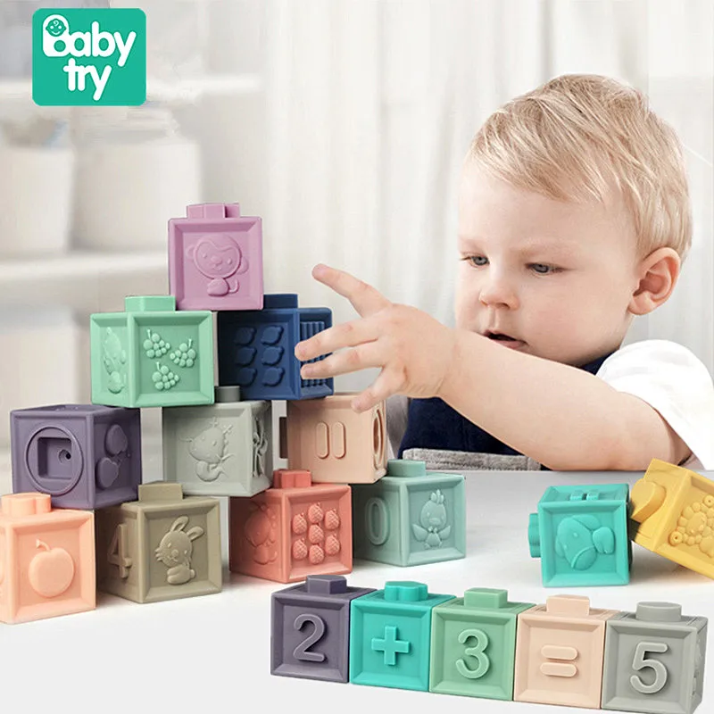 Imagen de 3D Cubes Soft Plastic Blocks for Baby Toys 0 12 Months for Montessori Toys for Kids Baby Rubber Teethers Bath Toys Juguetes Bebe