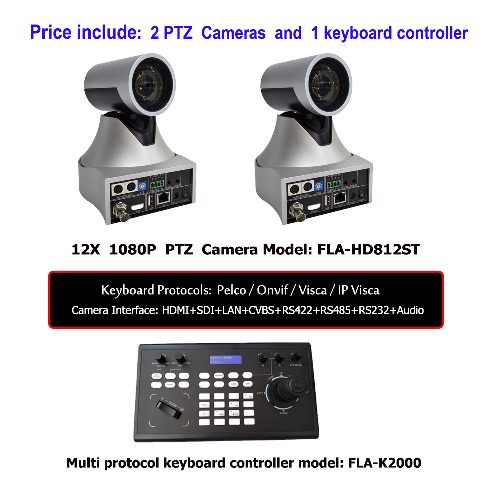 2MP 12X PTZ вещательная камера и PelcoD RS485 RS232 IP клавиатура контроллер для видео аудио