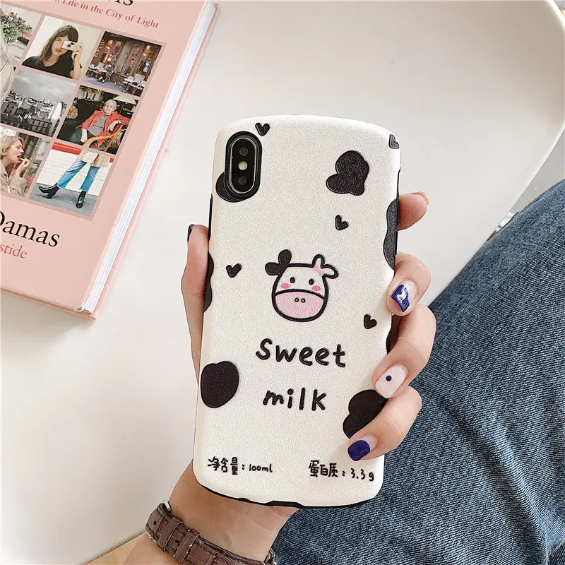 GYKZ Kawaii Cow молоко телефонный чехол для iPhone XR XS MAX X 7 8 6 6s Plus черный белый мягкий