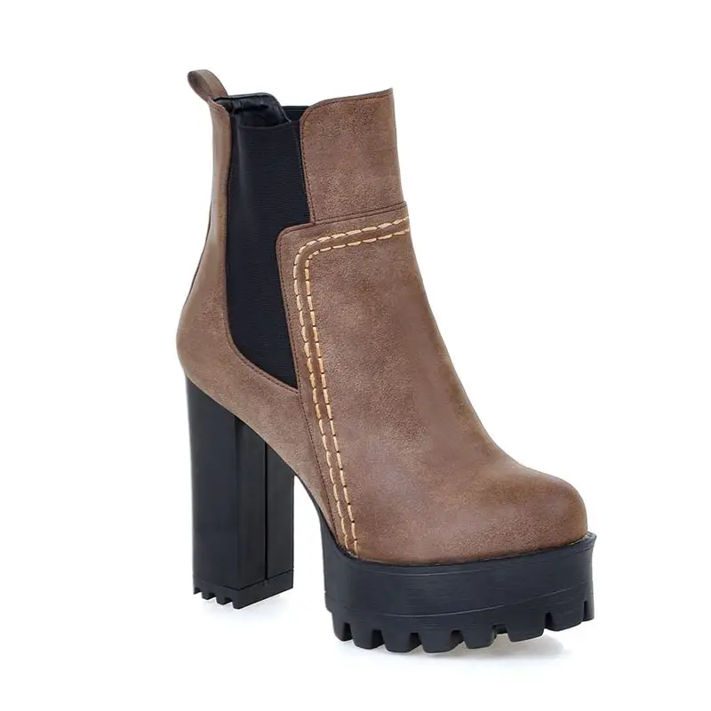 

new arrive winter warm restoring ankle boots high quality pu nubuck leather thick high heels round toe women boots uik9