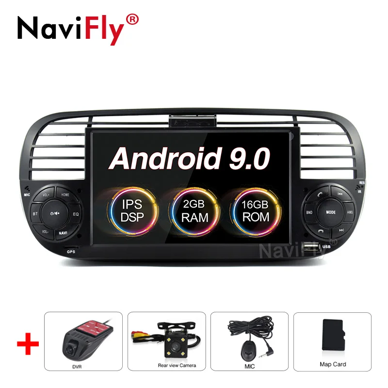 NaviFly ips экран DSP 2 din android 9,0 автомобильный multimidia gps навигатор для FIAT 500 аудио радио авто стерео аудио автомобиля - Цвет: black