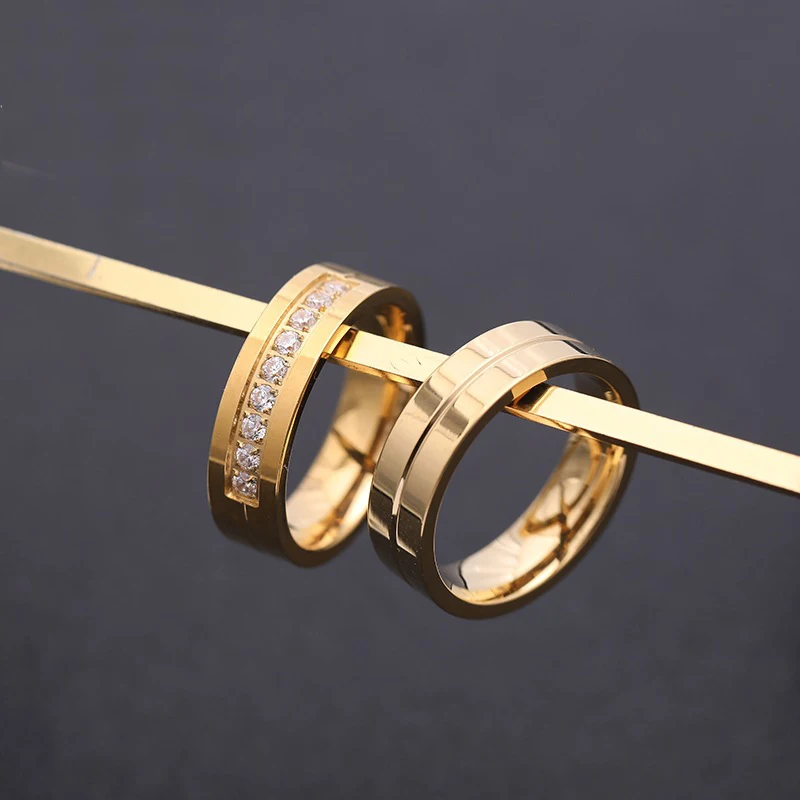 1Piece Titanium Stainless Steel Gold Silver Tone Plated Ring Men Women Rhinestone Cubic Zircon Lover Couple Finger Jewelry Gift finger rings fashion rings zircon rings fashion ring couple rings crystal rings stainless steel rings metal rings stone rings gold rings