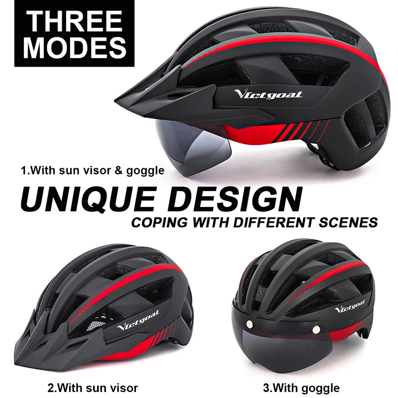 VICTGOAL Bike Helmet for Man Women MTB Road Bicycle Helmet LED USB Rechargeable Light Mountain Road Bike Visor Cycling Helmet