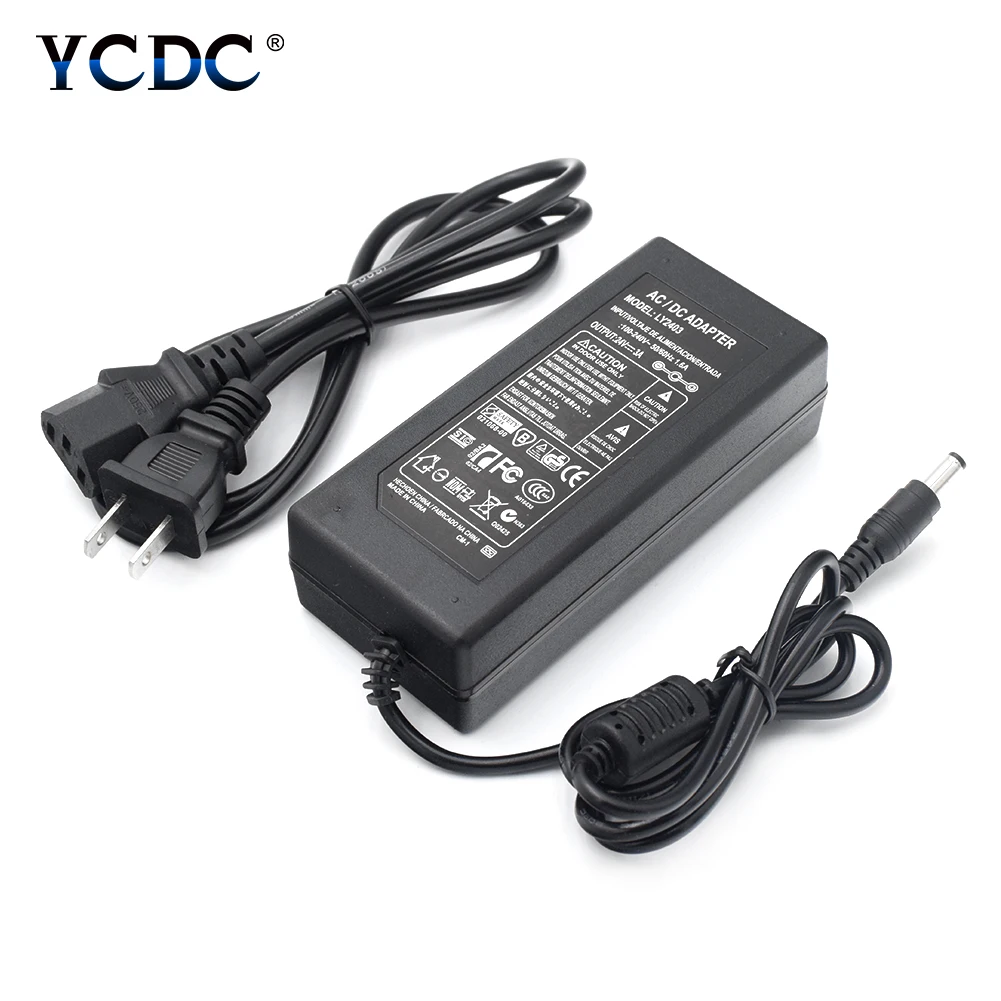 

AC To DC Power Supply Charger AC 100-240V Input DC 24V 3A Output Transformer Adapter US/EU/UK/AU Cord 5.5x2.1mm Male Connector