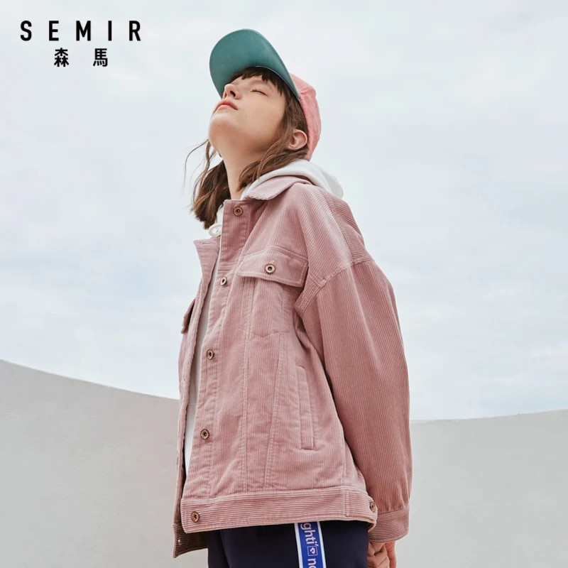 

SEMIR Women casual jacket 2020 new corduroy short section long-sleeved loose casual girl fashion jacket