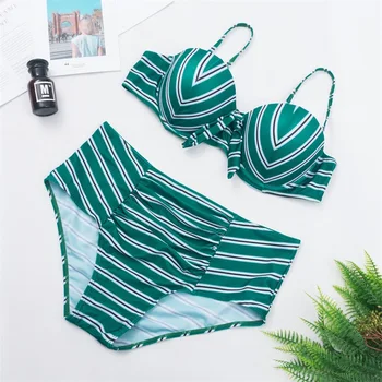 

2020 New Striped Bikini Women Swimsuit High Waist Bathing Suit Plus Size Swimwear Push Up Bikini Set Vintage Beach Wear Biquini