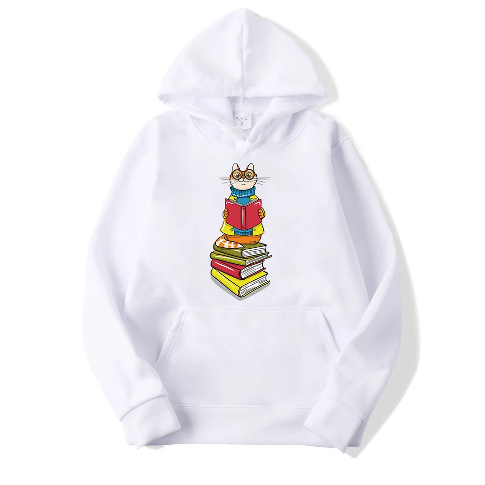 Подарочный Hoody пуловер унисекс с капюшоном и принтом для любителей книг и кошек