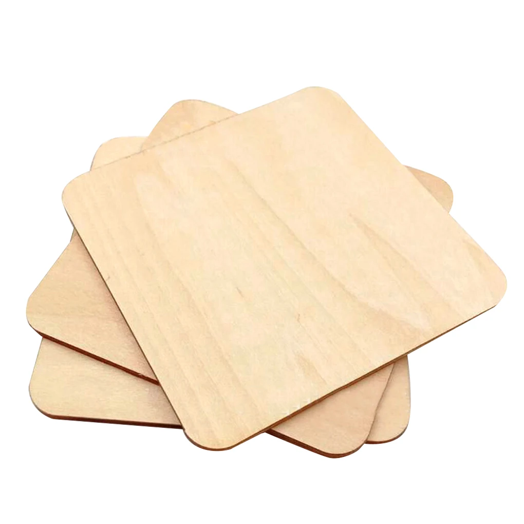 

5pcs Round Corner Square Unpainted Wood Pieces DIY Engraving Carving Model Painting Wood Board