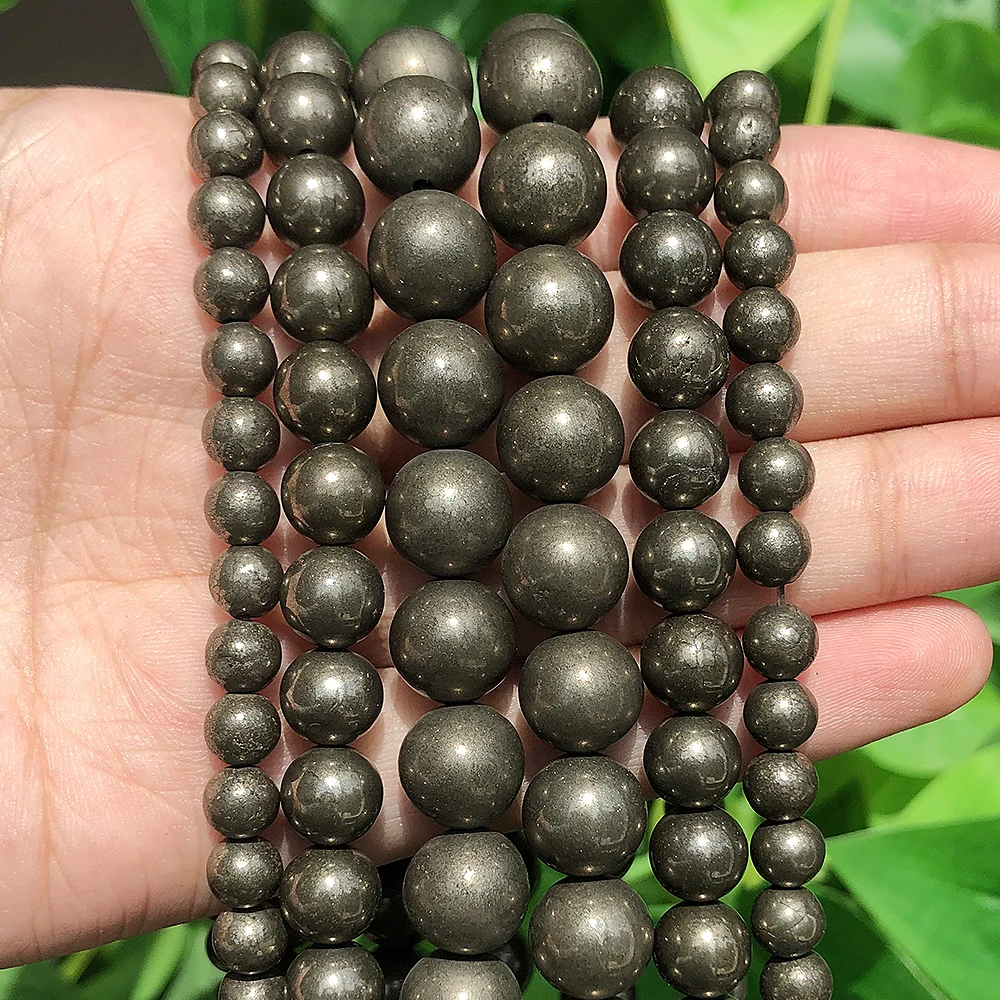 Бусины из натурального камня железная пиритовая круглая бусина россыпью для