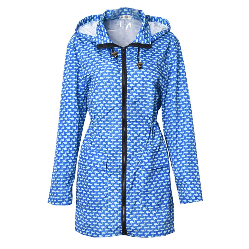 

Women's Spring Autumn Solid Little Whale Hoodie Waterproof Medium long Section Overcoat Windbreaker Long Sleeve Hooded Jacket 20