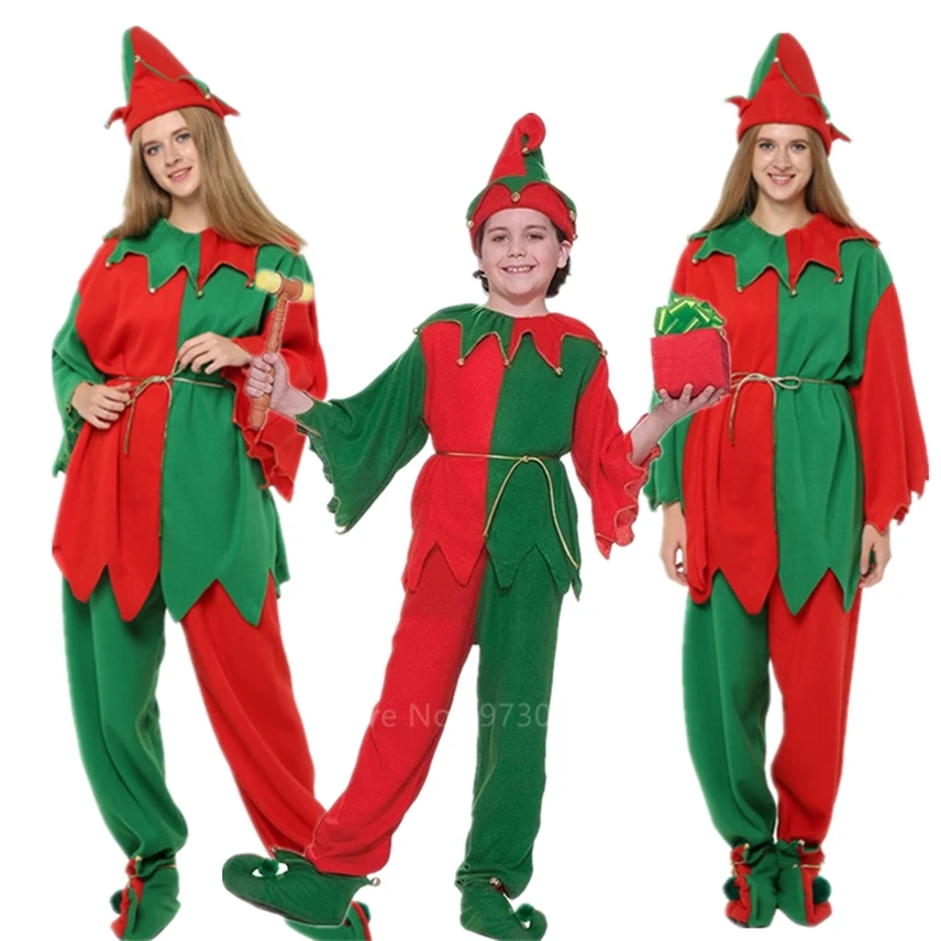 Новогодняя Одинаковая одежда для всей семьи зеленое платье косплея эльфа