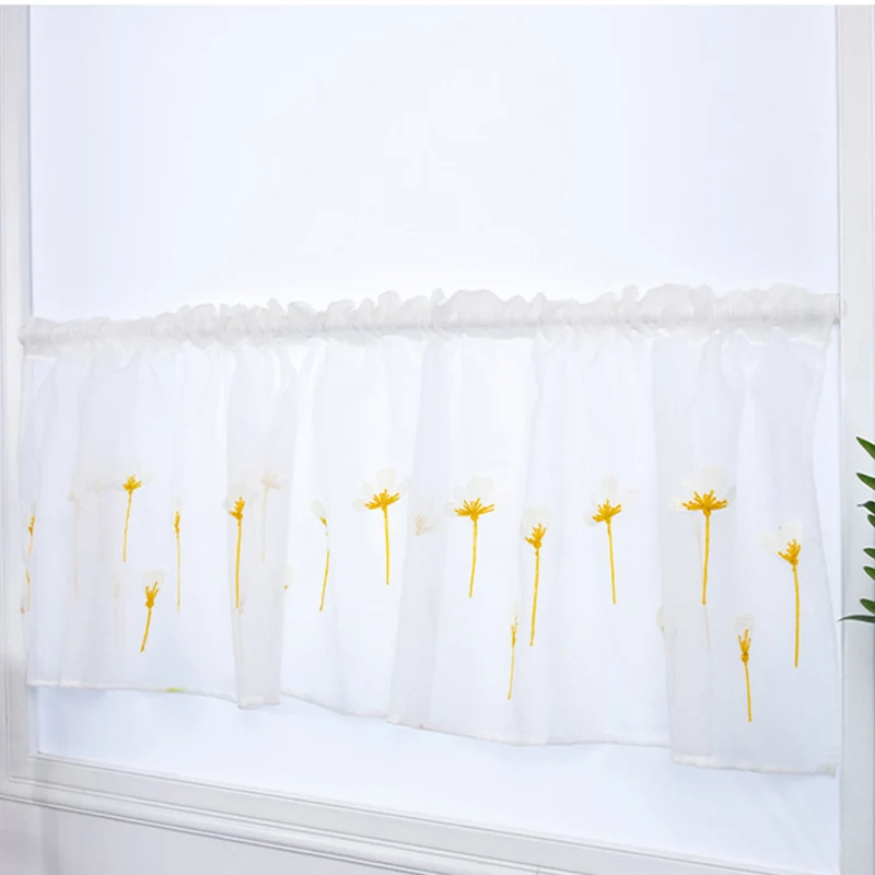 Тюлевые шторы с желтыми цветами для кухни полуоконные драпировки прозрачные