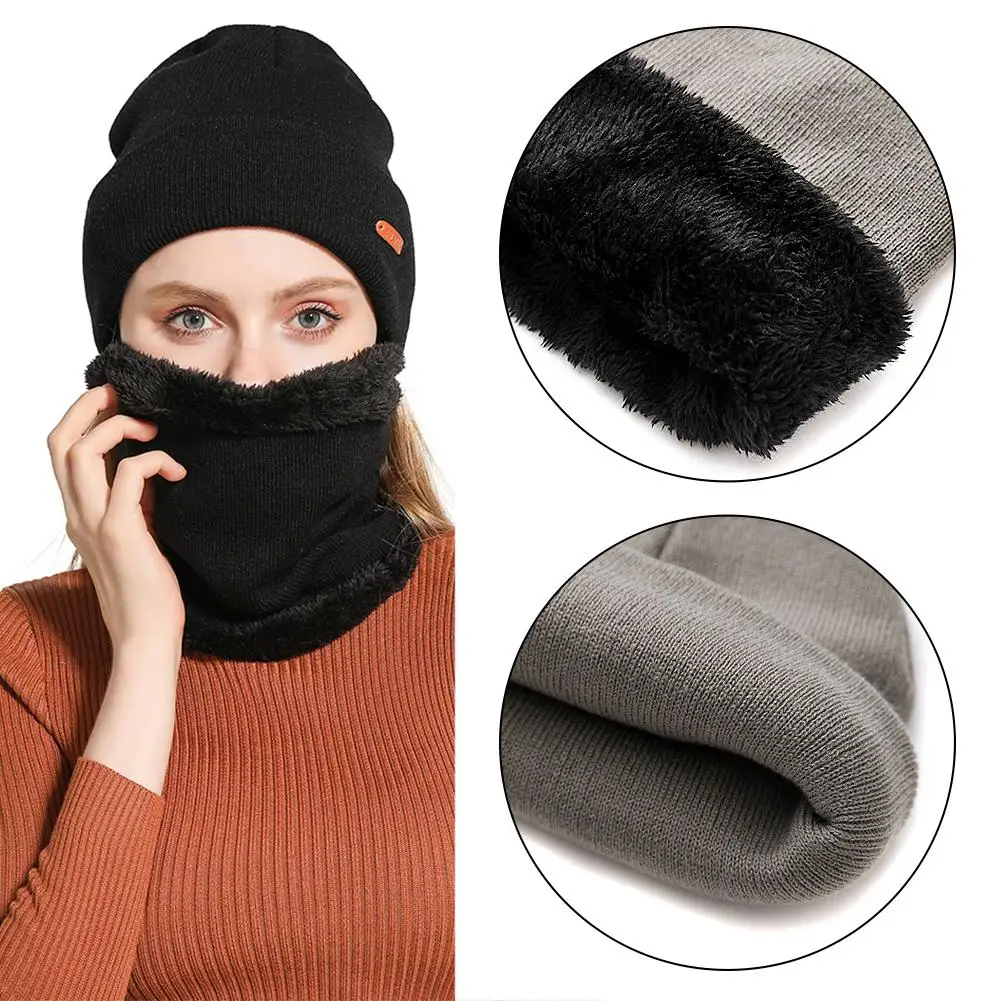 Женский и мужской шарф, шапка, набор, бини, вязаные шапки Skullies, Осень-зима, теплый, унисекс, для улицы, шейный шарф, для езды на велосипеде