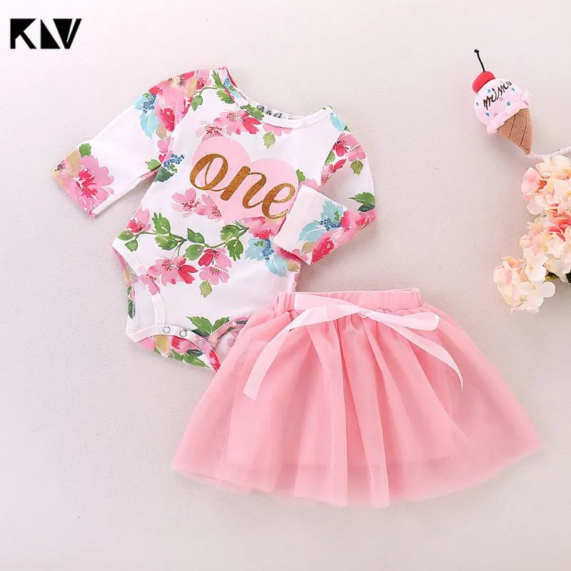 KLV/комплект одежды из 2 предметов; летняя одежда для маленьких девочек; комбинезон на день рождения; Топ без рукавов; юбка-пачка с цветочным рисунком