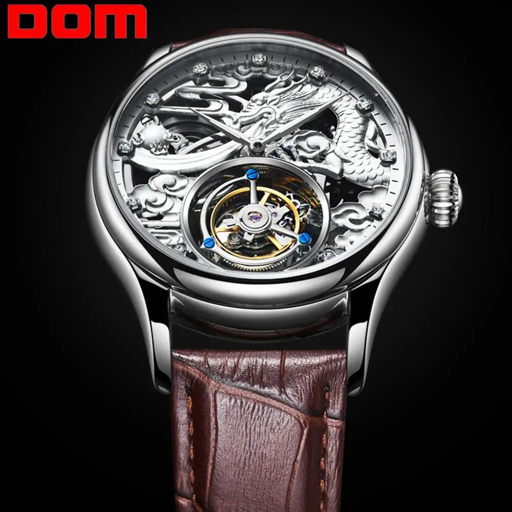 DOM Tourbillon часы для мужчин лучший бренд класса люкс водонепроницаемый кожаный