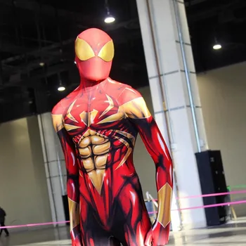

Movie Ultimate Spider-Man Animated Series Iron spider Gold Suit cosplay Costumes Fullbody Zentai Adult man Spider-Man Jumpsuit