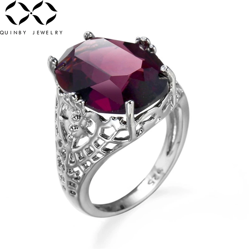 

Quinby Vintate Crystal Rings For Women Retro Red Gem Stone Rings Engagement Anniversary Party Purple Zircon Ring Girl Anillos Q5