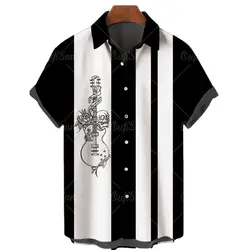 Chemise imprimée à rayures noires et blanches, surdimensionnée, décontractée, tendance de rue, tee Shirt à manches courtes, Tops à la mode, confortable, unisexe 