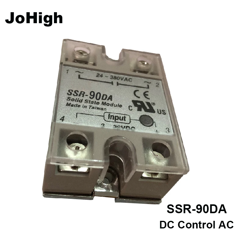 

JoHigh 1pcs SSR-90DA 90A ssr relay 3-32V DC Input 24-380VAC
