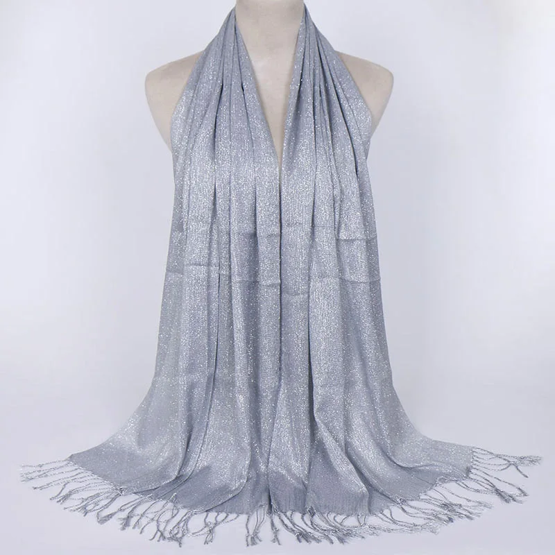 Women Summer Lurex Glitter Shimmer Scarf Fashion Plain Solid Soft Thin Scarves Shawls Muslim Hijab Wrap Pashminas Stole 170*60cm