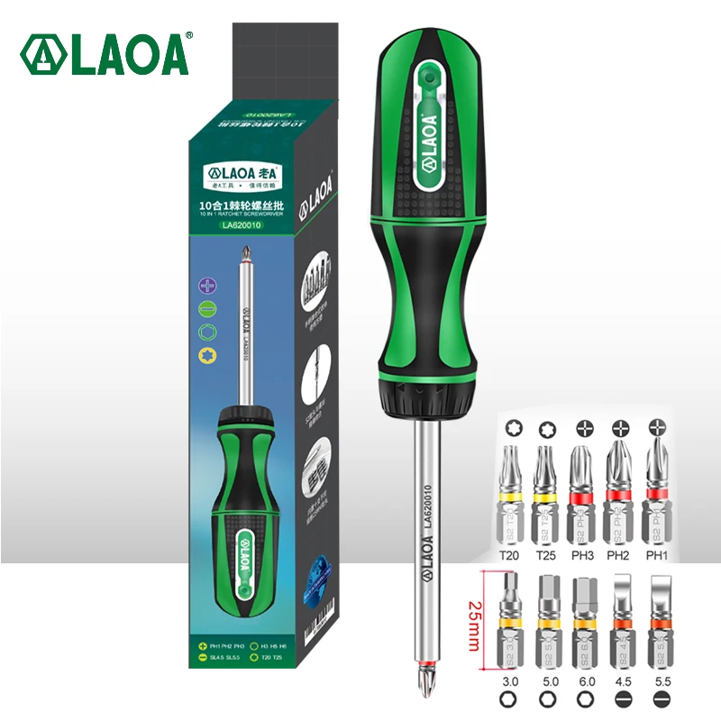 US $23.52 Laoa 10pcs Ratchet Screwdriver Sets Phillips Slot Screwdriver Bits Screw Driver Set Made In Taiwan