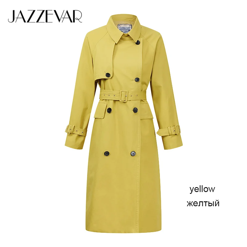 yellow XTS03 JAZZEVAR Новое поступление осенний тренч женский топ цвета хаки длинная хлопковая верхняя одежда свободная одежда с поясом модное пальто для осень 9019 - Цвет: yellow XTS03