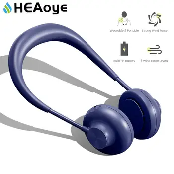 

Bladeless Hands-free Neck Band Hands-Free Hanging USB Rechargeable Dual Neck Fans Mini Fan Air Cooler Summer Portable 2000mA