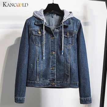 

KANCOOLD coats Womens Casual Jean Jacket Long Sleeve Denim Coat Retro Hooded Pockets fashion new Coat and jackets women 2019AUG9