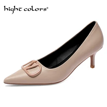 

Full leather Women Pumps High Heels Pointed Toe Brand Shoes Woman Wedding Shoes Spring Summer Thin Heels Office Lady Dress Shoes