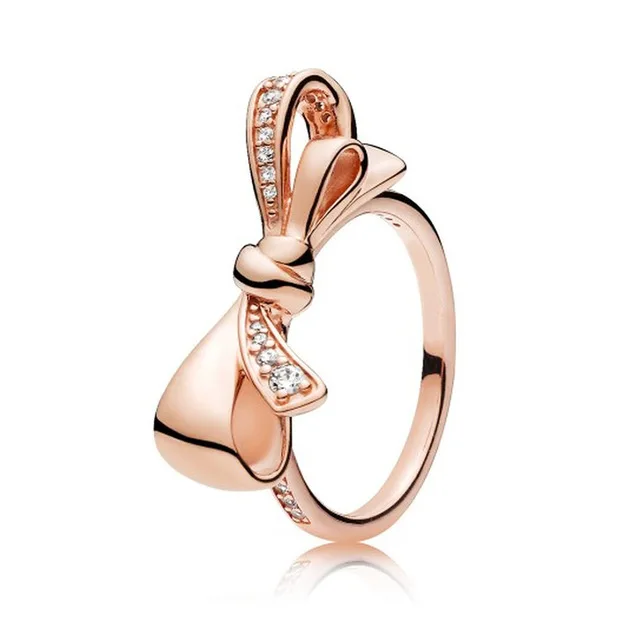 

100% new sterling silver 925 mother's day of sparkling rose bow ring package mail free of charge