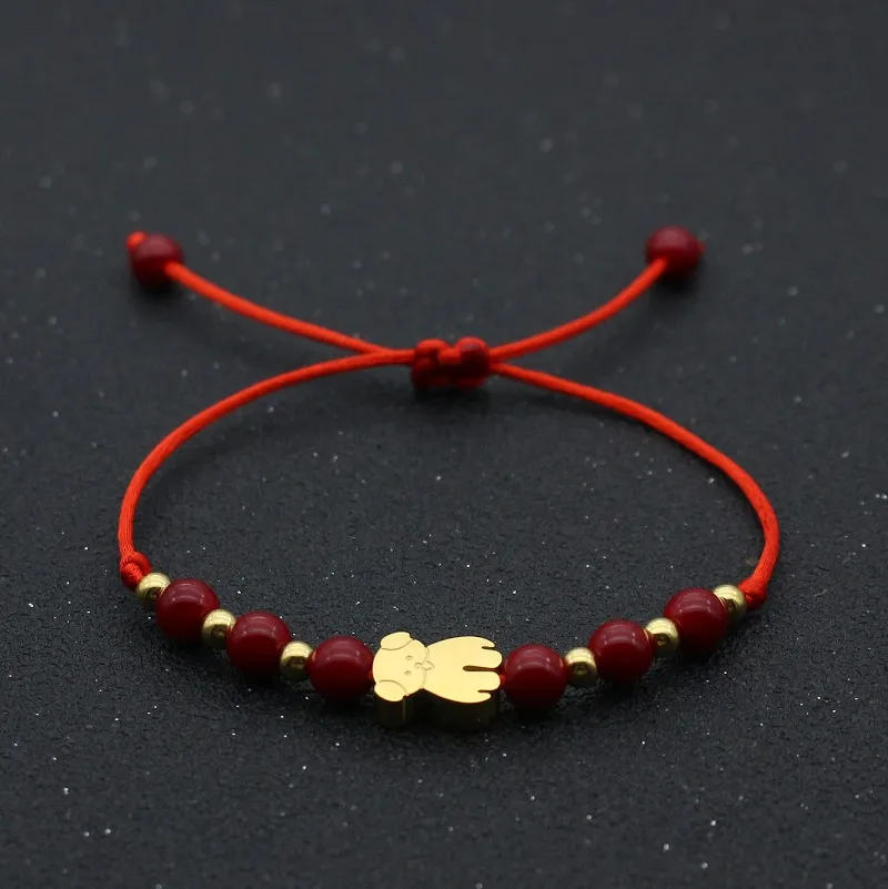 Cute Bear Charm Bracelet Men Women Lovely Stainless Steel Little Bear Lucky Rope Handmade Braided Couple Bracelet & Bangles Gift