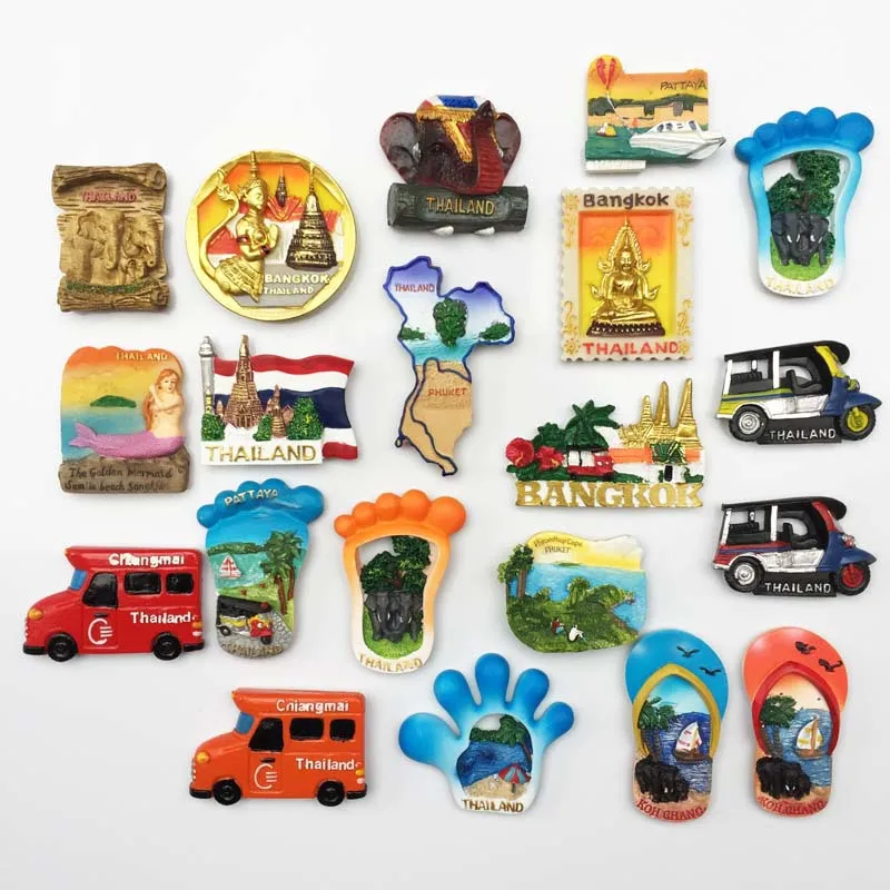 Thailand Tourist Souvenir Creative Footprint Pattaya Phuket Beach Bangkok Stamps Flip Flop Koh Chan Fridge Magnet Country Decor | Дом и сад