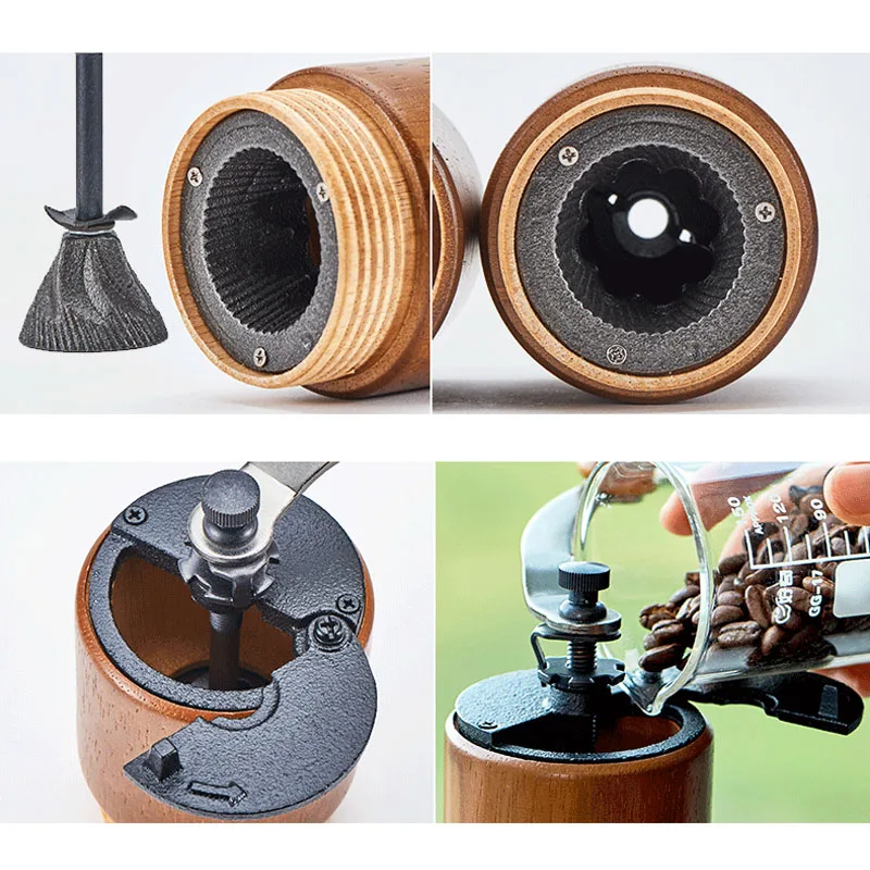 Деревянная Ручная коническая Кофемолка для зерен эспрессо регулируемая