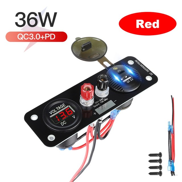 Car Cigarette Lighter Socket Splitter USB Port Car Charger Panel QC3.0 PD LED Display Voltmeter For Camping Trucks Boat RV