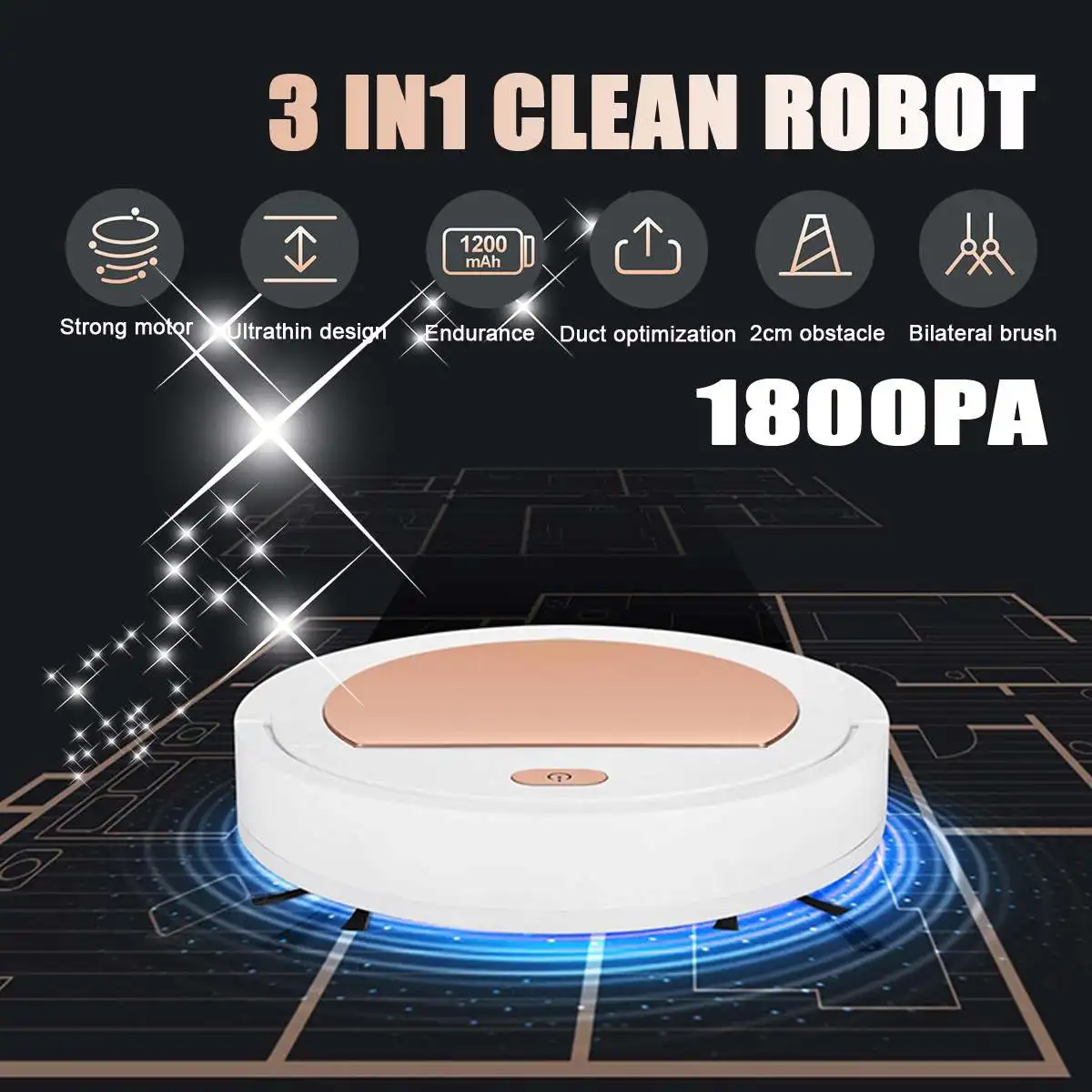 

Home Cleaning Robot USB Charging 1800Pa Sweeping Mopping Vacuuming 3 IN 1 Intelligent Sweeping Robot