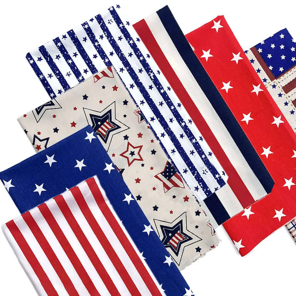 7Pcs/set Stars Stripe Printed American Flag Style 100% Cotton Twill Fabric Square Patchwork Home Textile Cloth Group Diy Sewing
