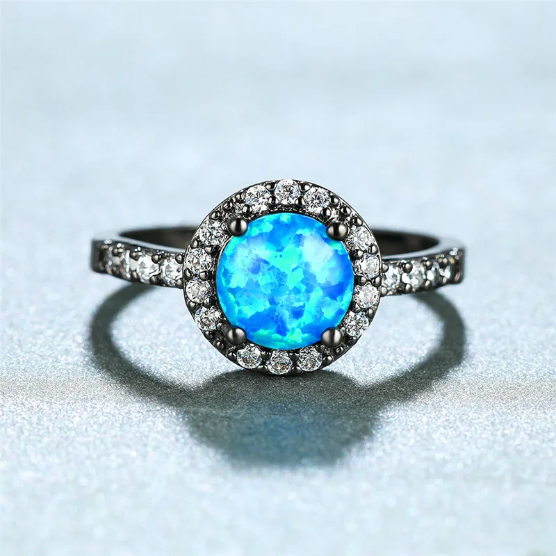 Женское Обручальное кольцо с голубым огненным опалом 14 карат|Обручальные кольца|