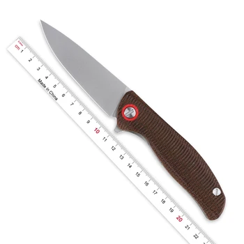 

Kanedeiia F3 Flipper folding Knife 3.875" D2 Stone wash Drop Point Blade, brown Micarta Handles outdoorCamping hunting knife